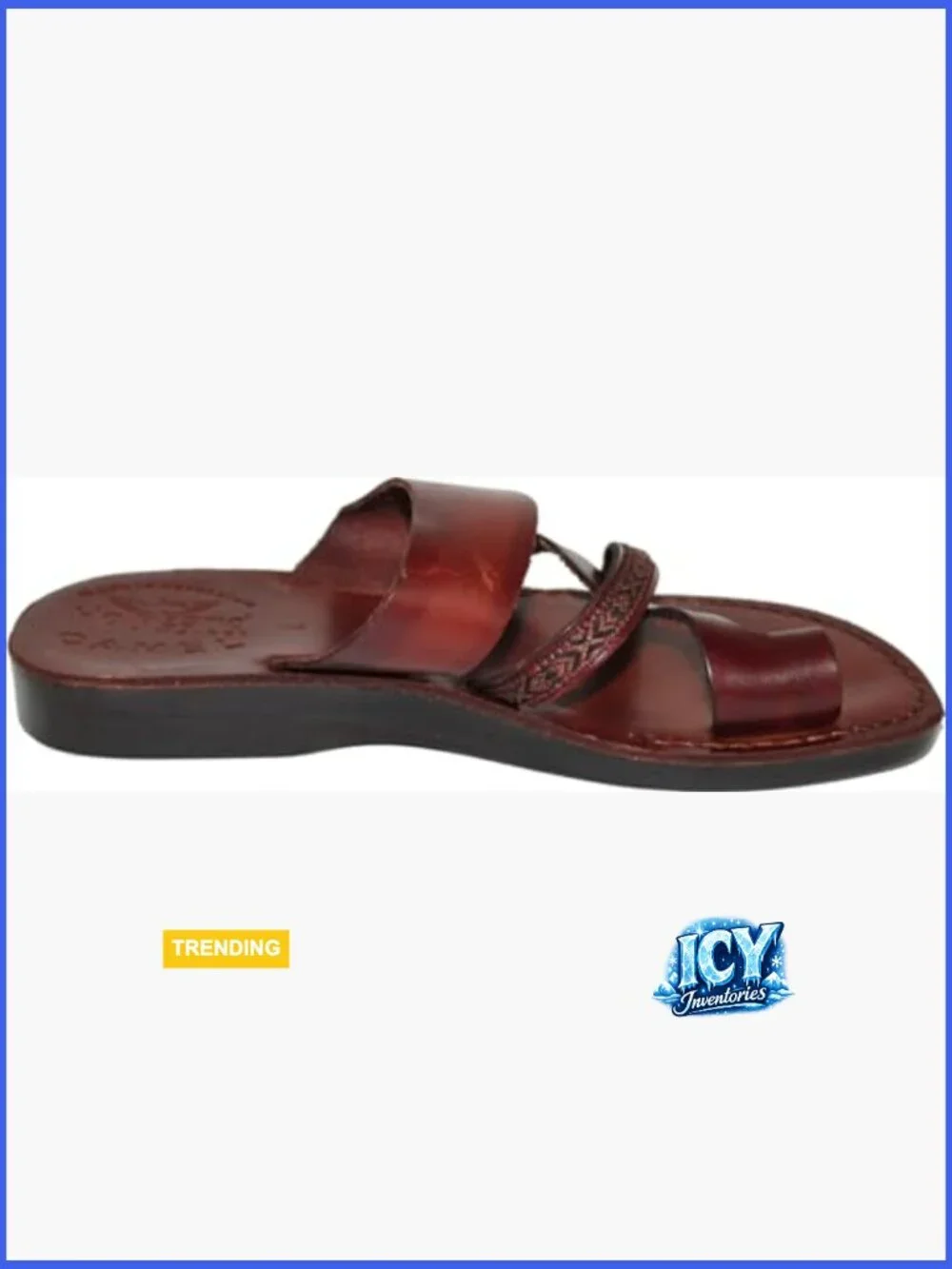 Biblical Leather Embroidered Slide Sandals Handmade in Jerusalem